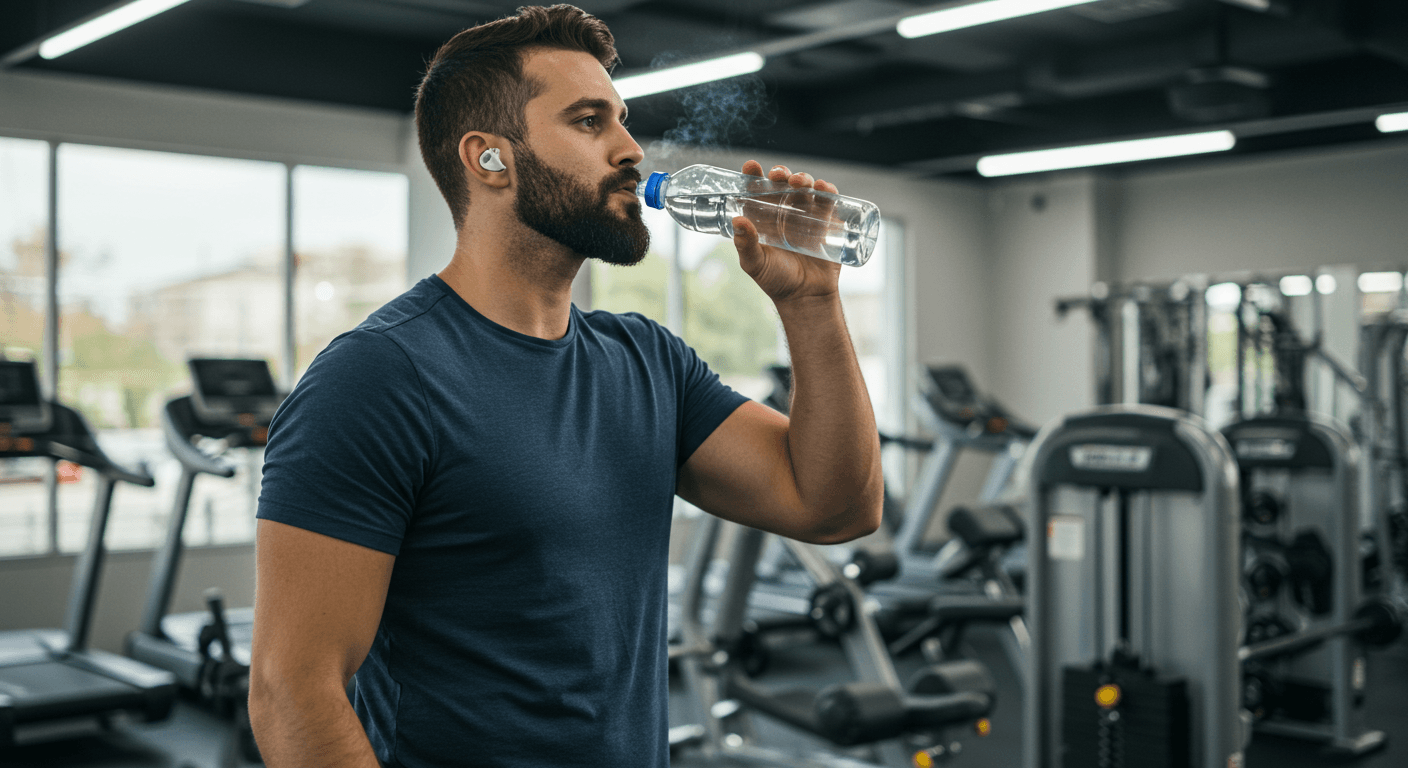 Man Drinking Water in Gym