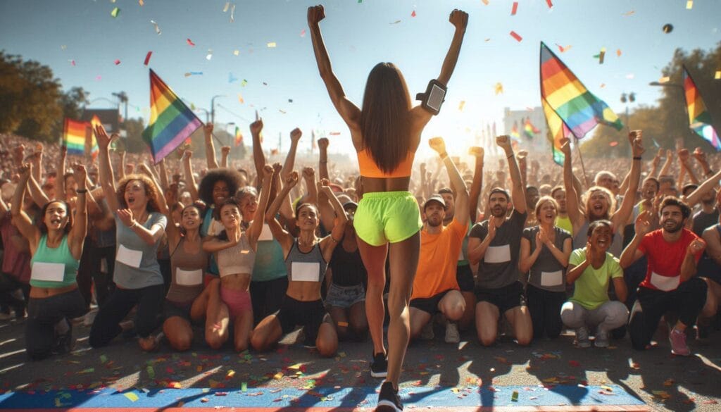 Woman Running a Marathon and Winning